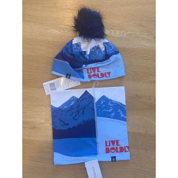 NWT Krimson Klover Illustrated Maple Neck Gaiter "Live Boldly" Blue HTF New - Picture 8 of 9